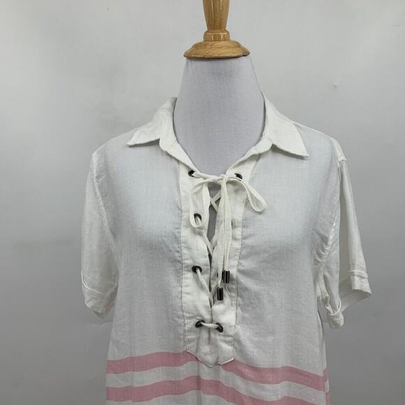 Rails Dress Womens M Medium Multi Linen Blend Rocky Stripe Lace Up Short Sleeve - Picture 3 of 11